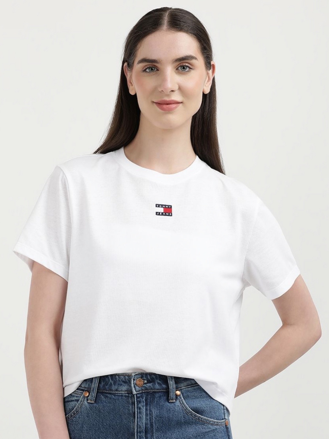 

Tommy Hilfiger Women Solid Brand Logo Printed T-shirt, White