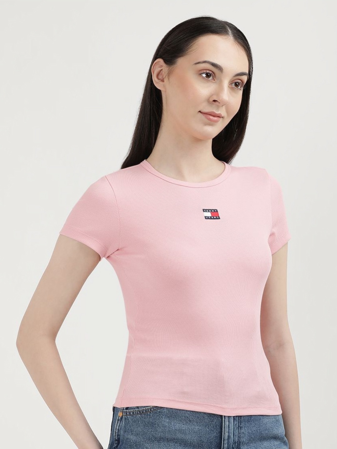 

Tommy Hilfiger Women Short Sleeves V-Neck Pockets Slim Fit T-shirt, Pink