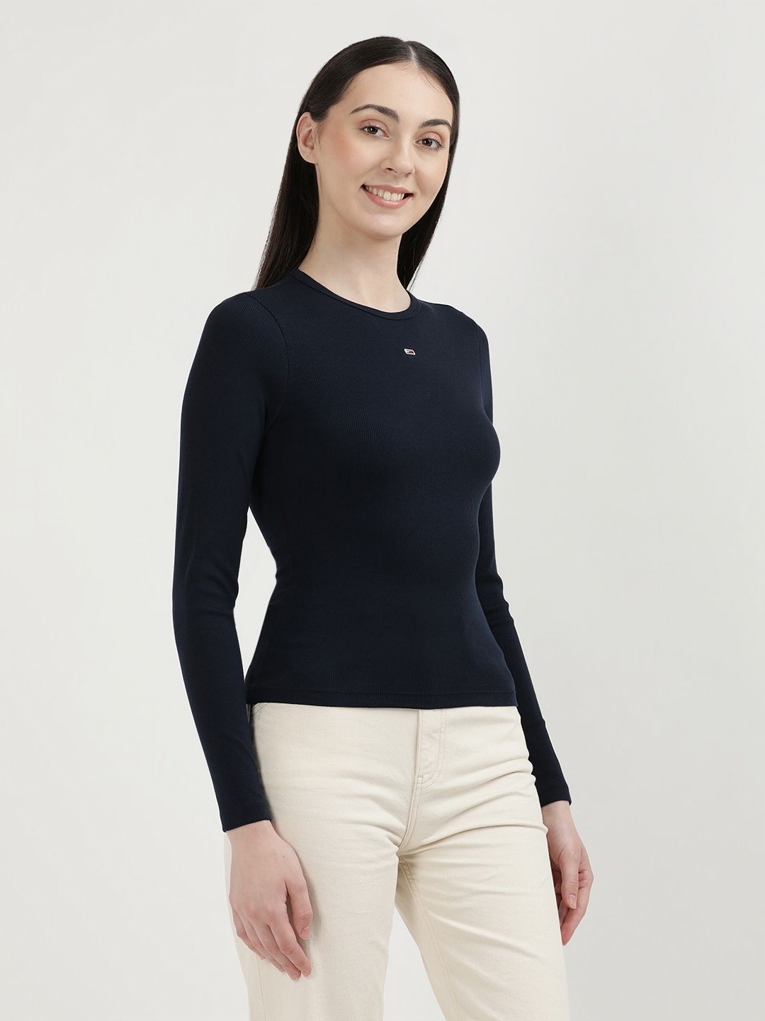 

Tommy Hilfiger Women Solid Slim Fit T-shirt, Blue