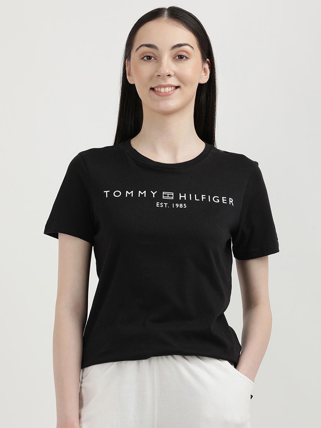 

Tommy Hilfiger Women Round Neck T-shirt, Black