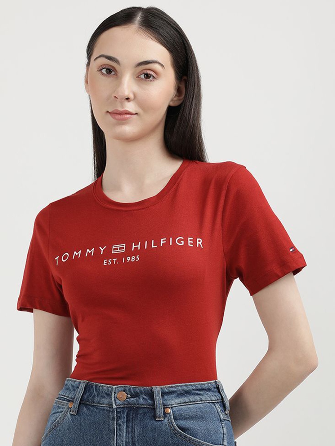 

Tommy Hilfiger Women Printed Typography T-shirt, Red