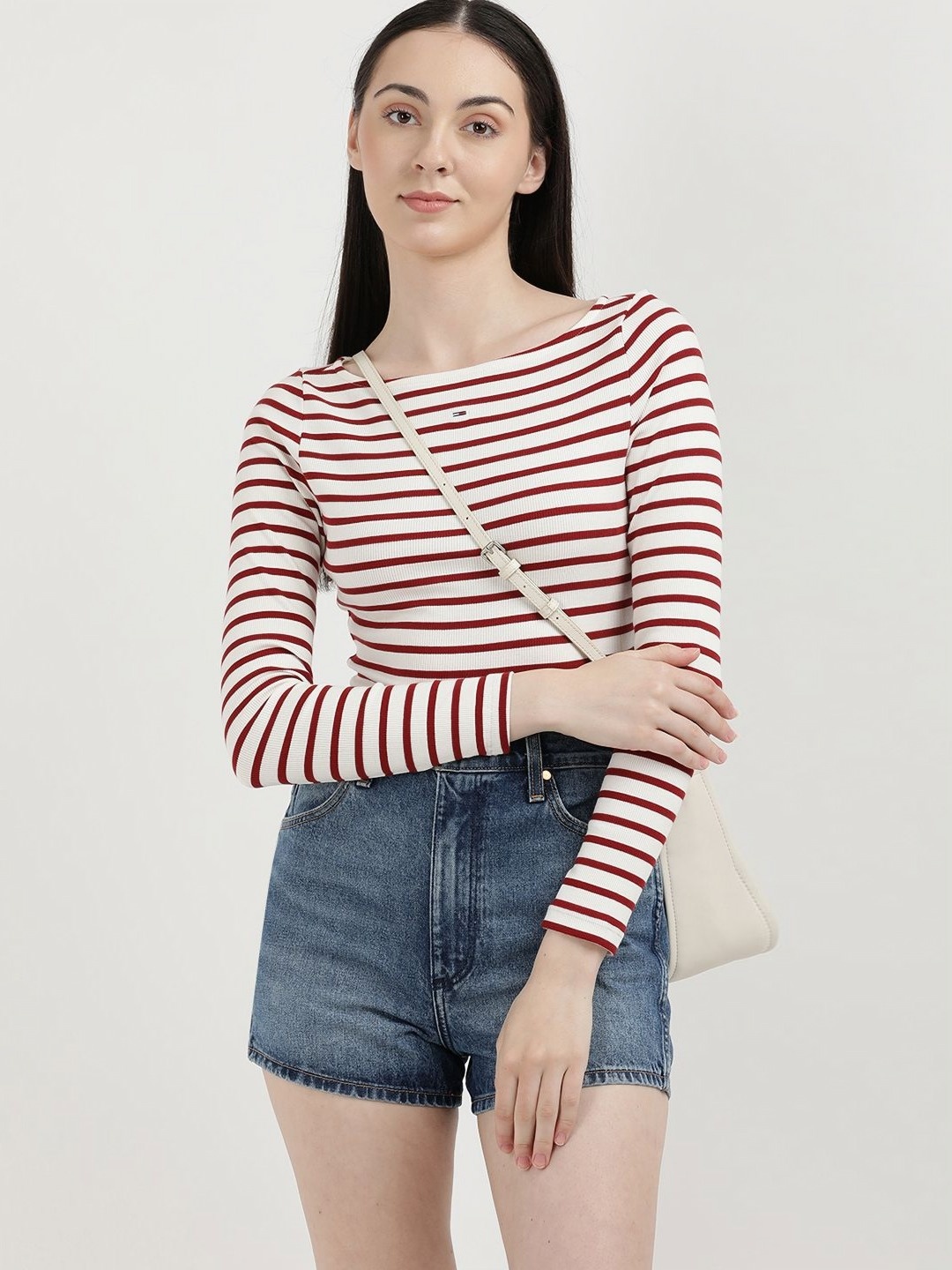 

Tommy Hilfiger Boat Neck Striped Slim Fit T-shirt, Red