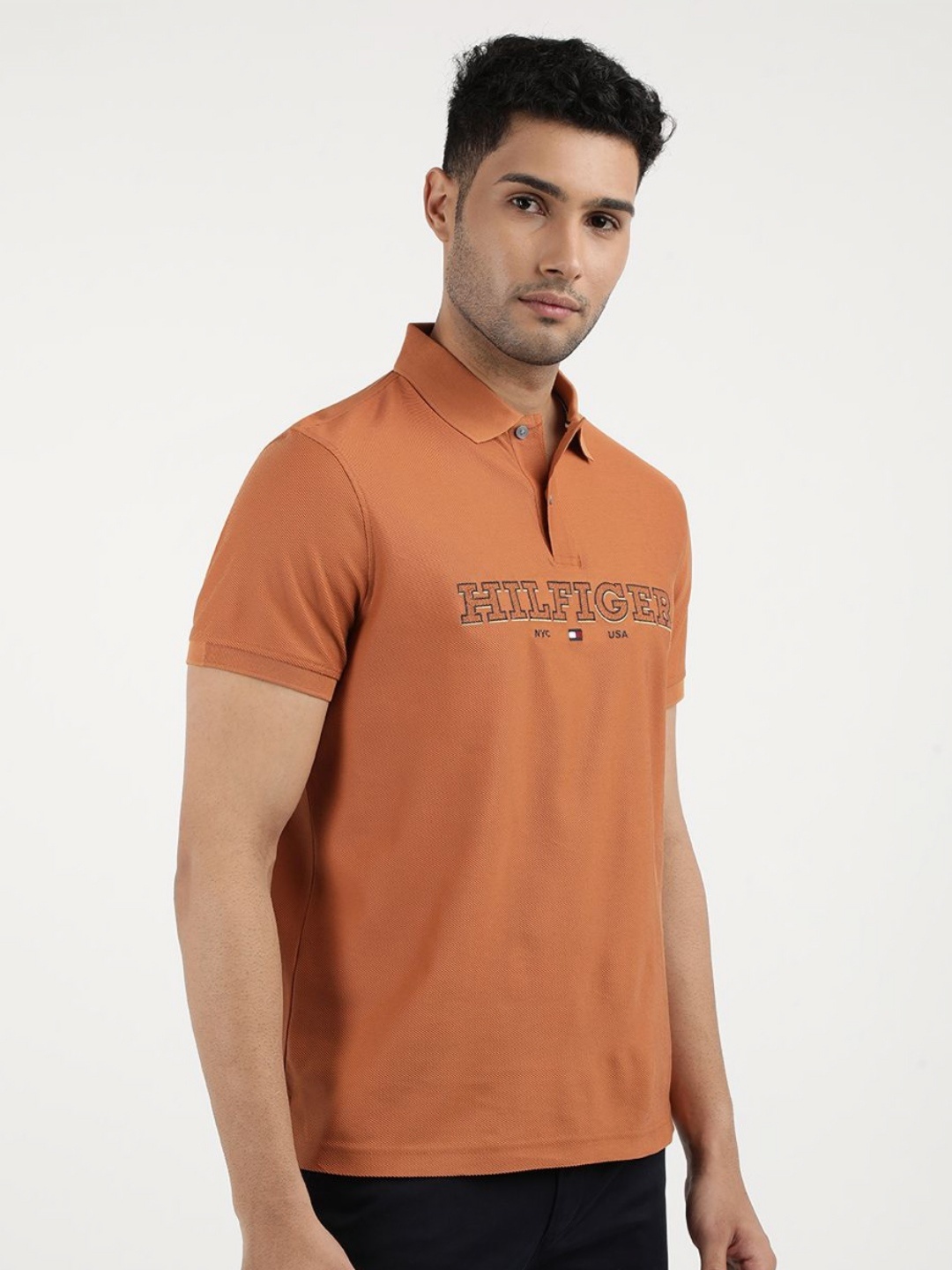 

Tommy Hilfiger Printed Typography Polo Collar T-shirt, Brown