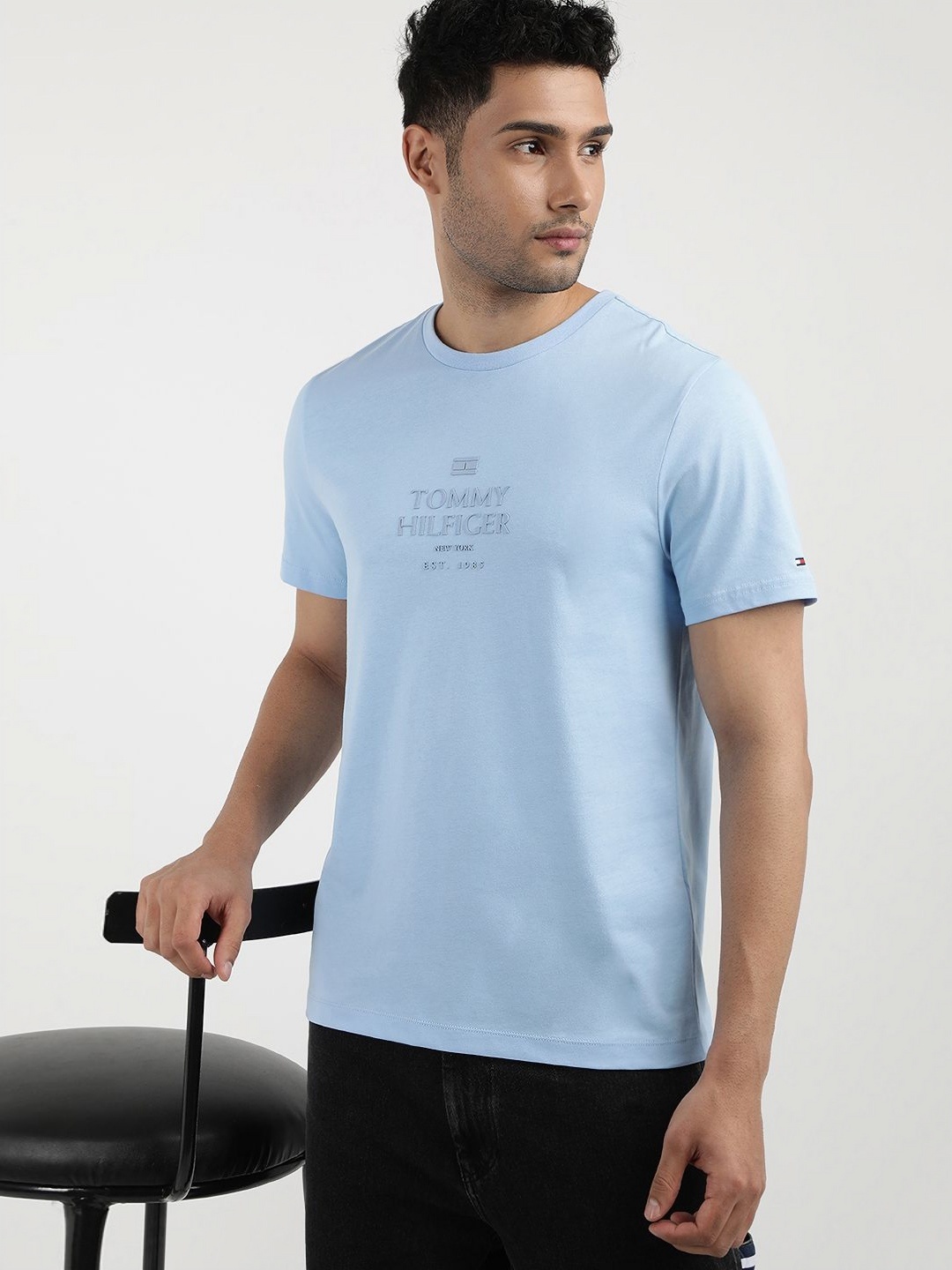 

Tommy Hilfiger Men Typography Printed Round Neck Pockets T-shirt, Blue