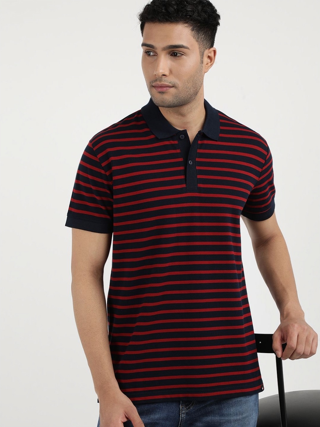 

Tommy Hilfiger Men Striped Polo Collar Pockets T-shirt, Blue