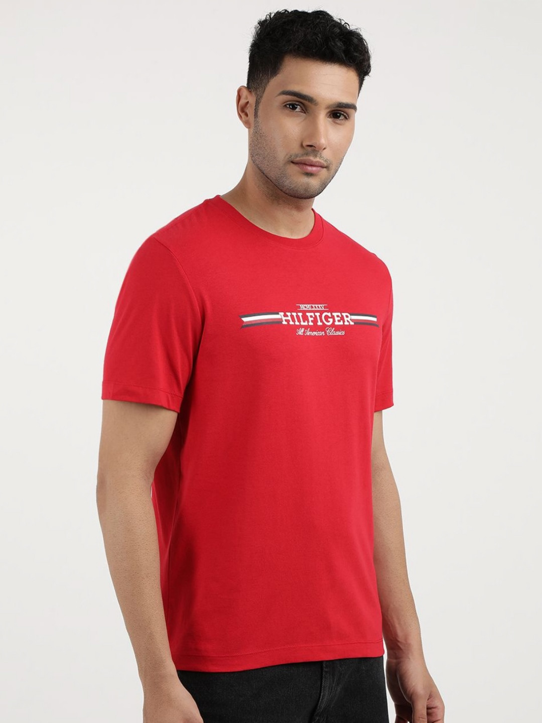 

Tommy Hilfiger Men Typography Printed V-Neck T-shirt, Red
