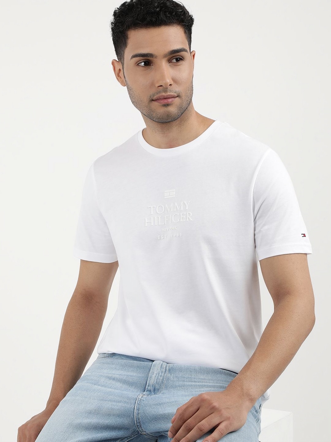 Tommy Hilfiger Men Typography Printed Round Neck Regular Fit T-shirt, White