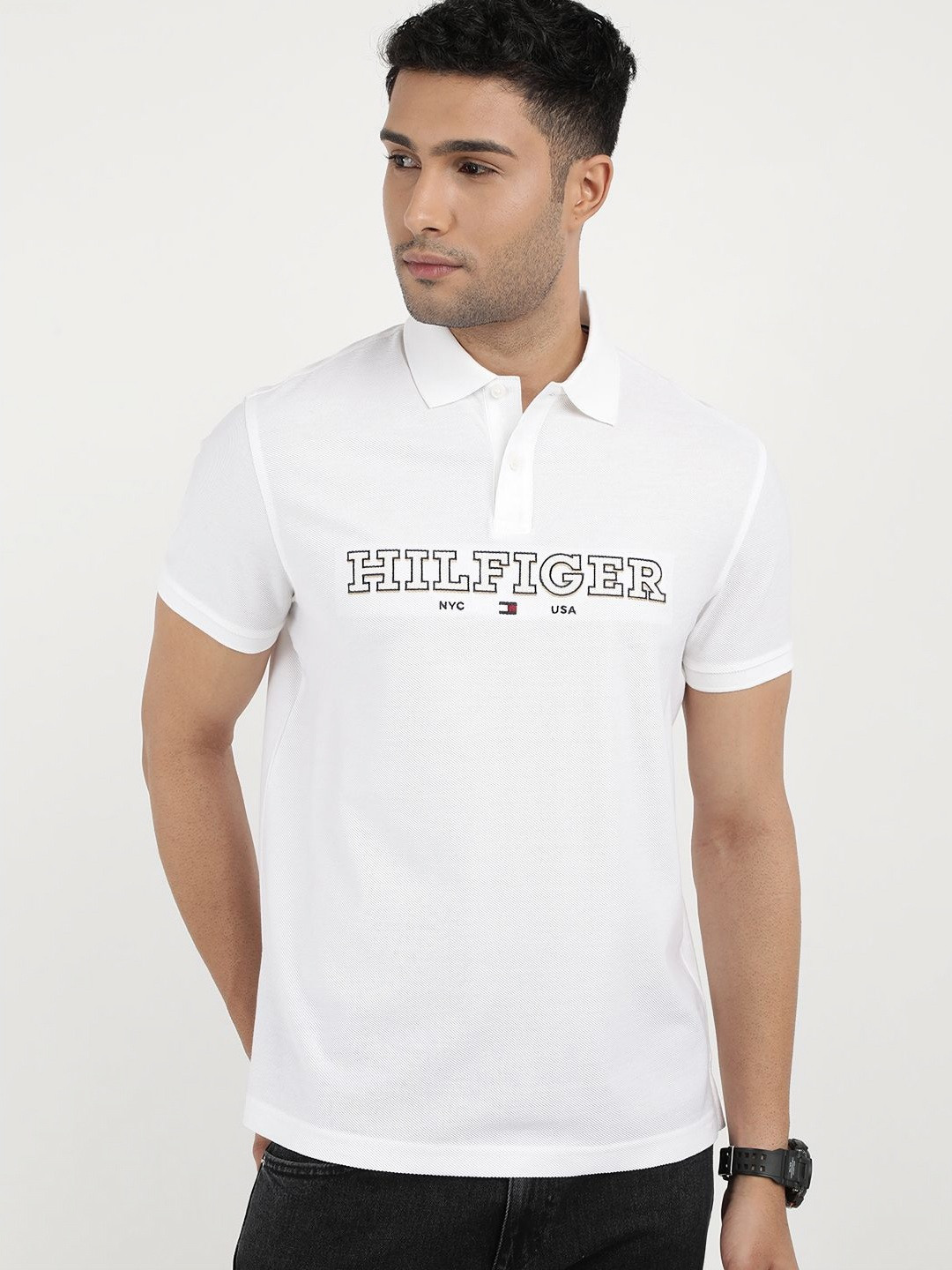 

Tommy Hilfiger Men Typography Colourblocked High Neck T-shirt, White