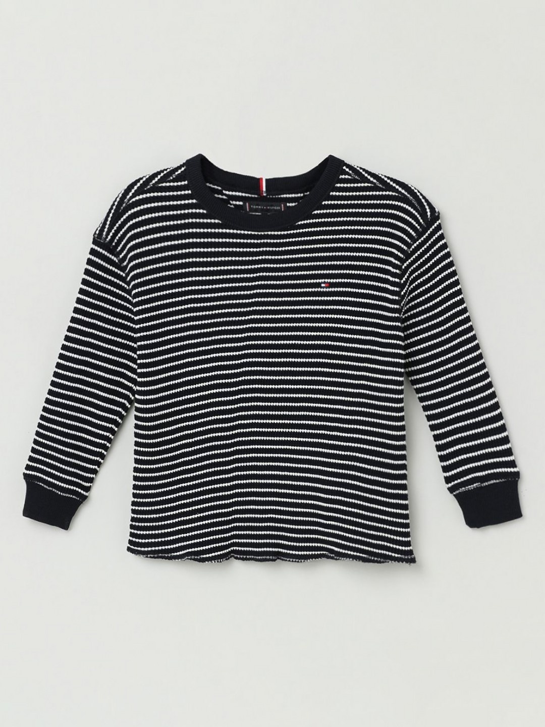 

Tommy Hilfiger Boys Round Neck Long Sleeves Striped Casual T-shirt, Blue
