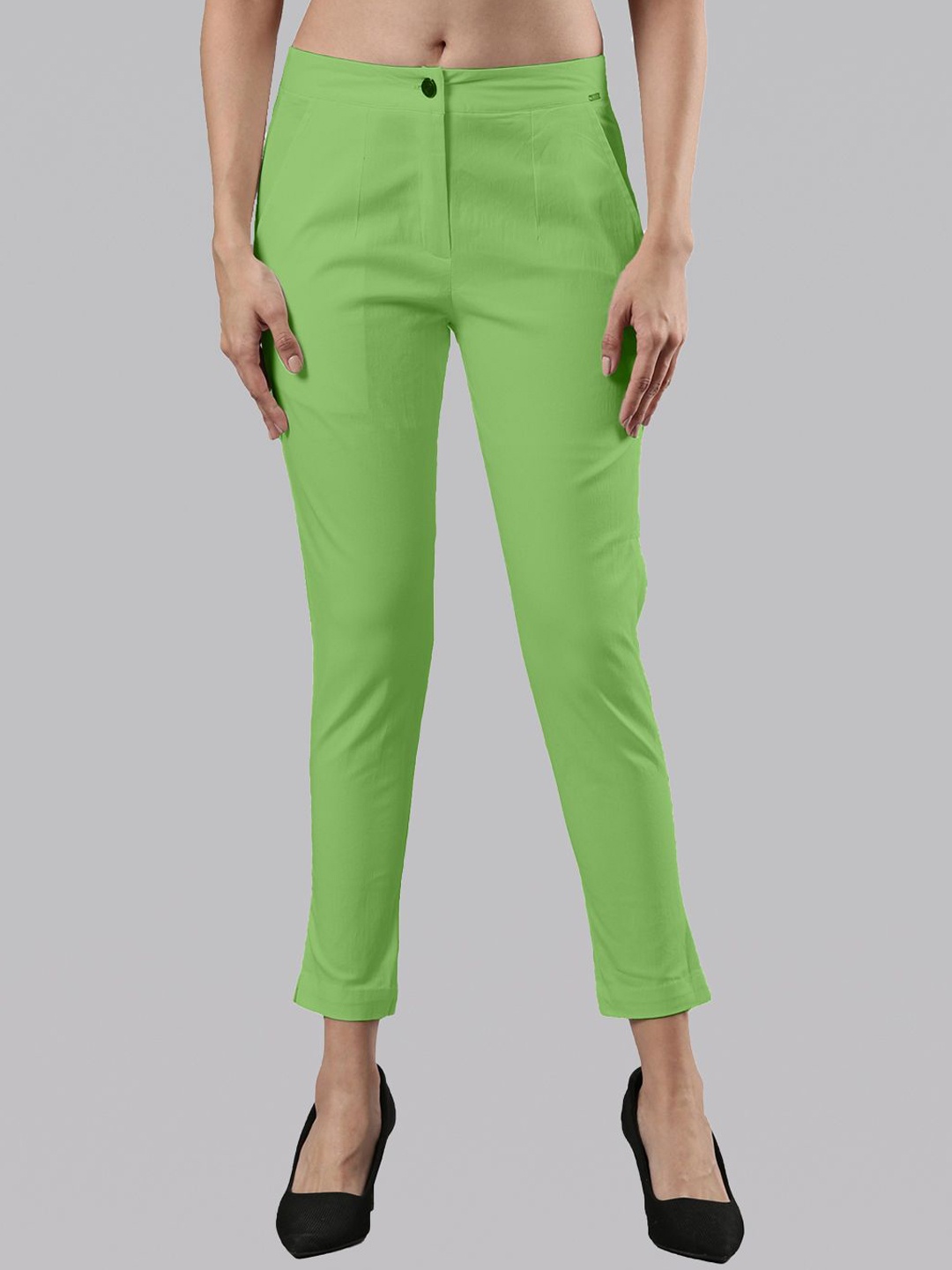 

Femmora Women Comfort Cropped Cigarette Trousers, Green