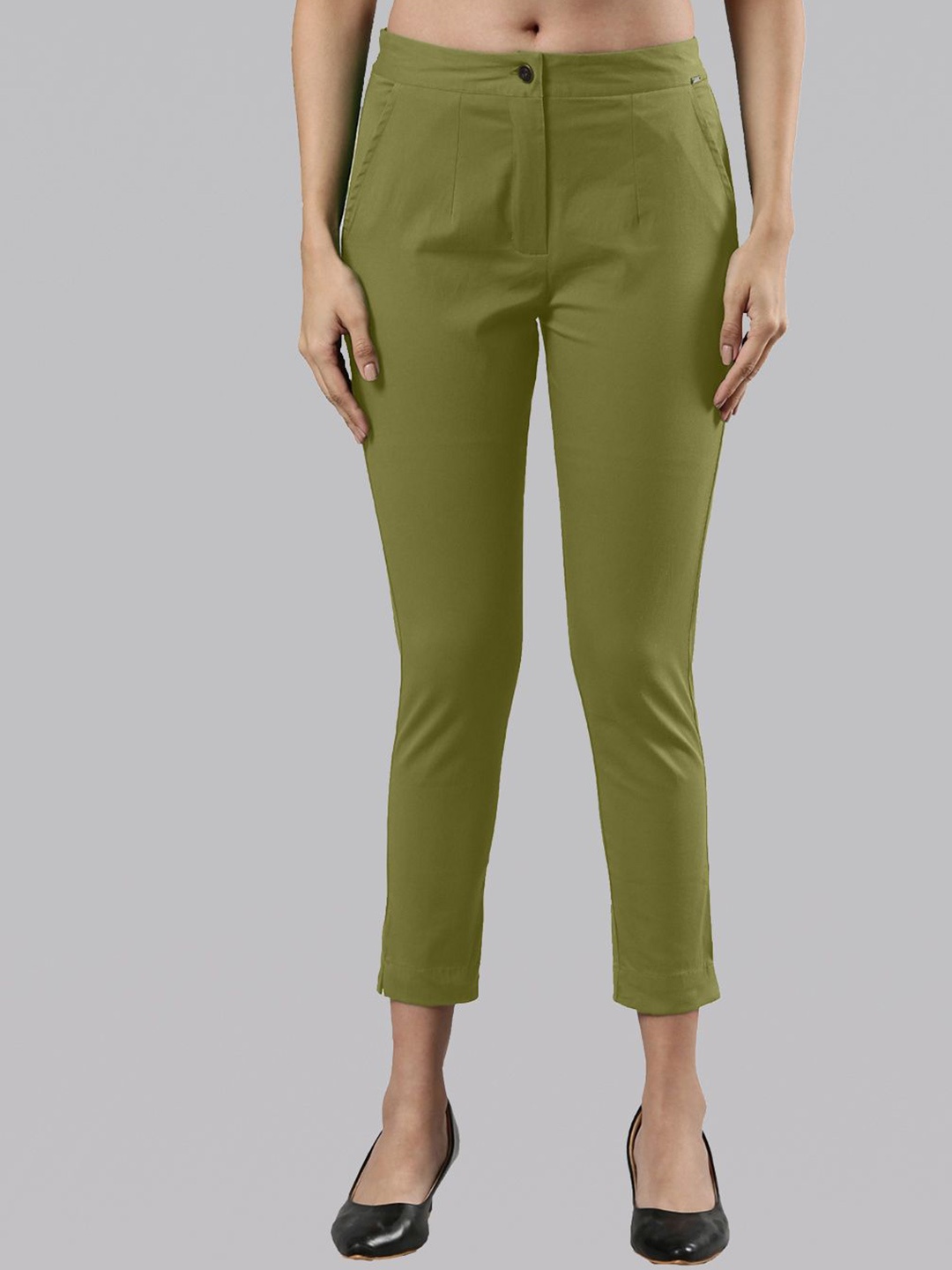 

Femmora Women Mid-Rise Slim Fit Comfort Trousers, Olive