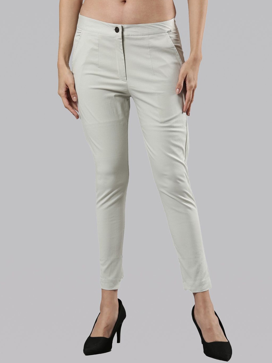 

Femmora Women Comfort Straight Fit Mid-Rise Flat-Front Trousers, Grey