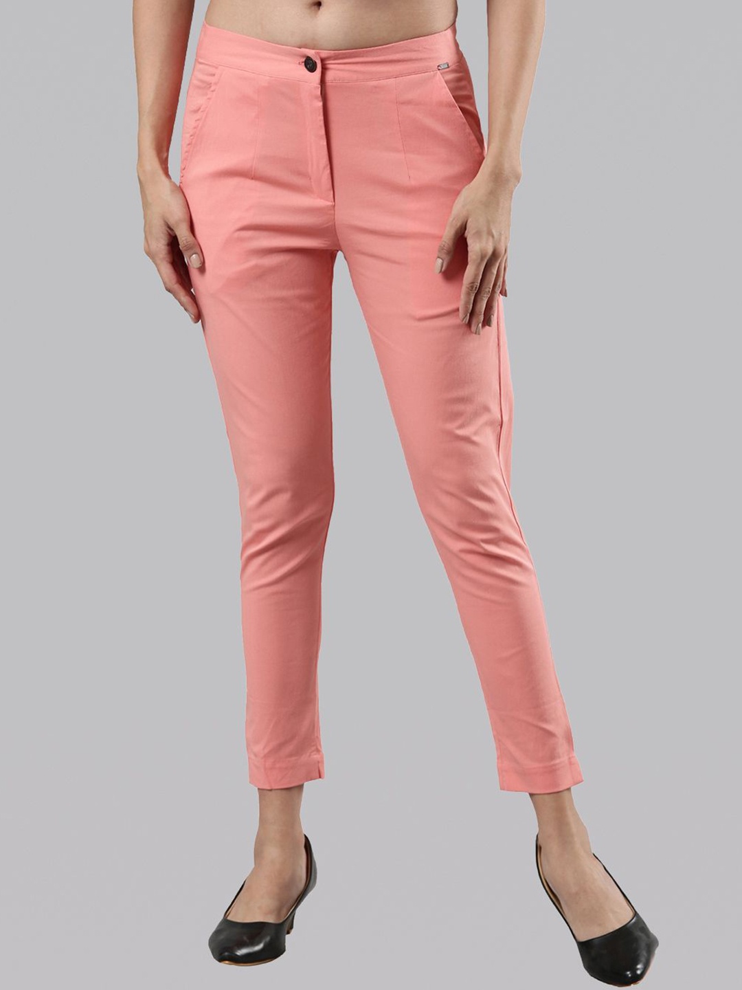 

Femmora Women Skinny Fit Flat-Front High-Rise Comfort Trousers, Rose