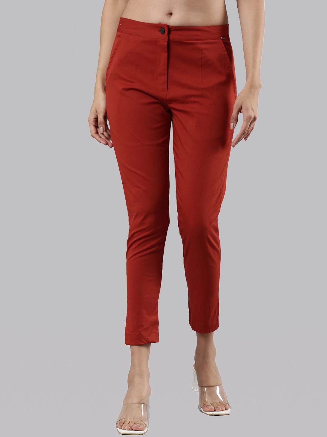 Femmora Women Comfort Cigarette Trousers, Red
