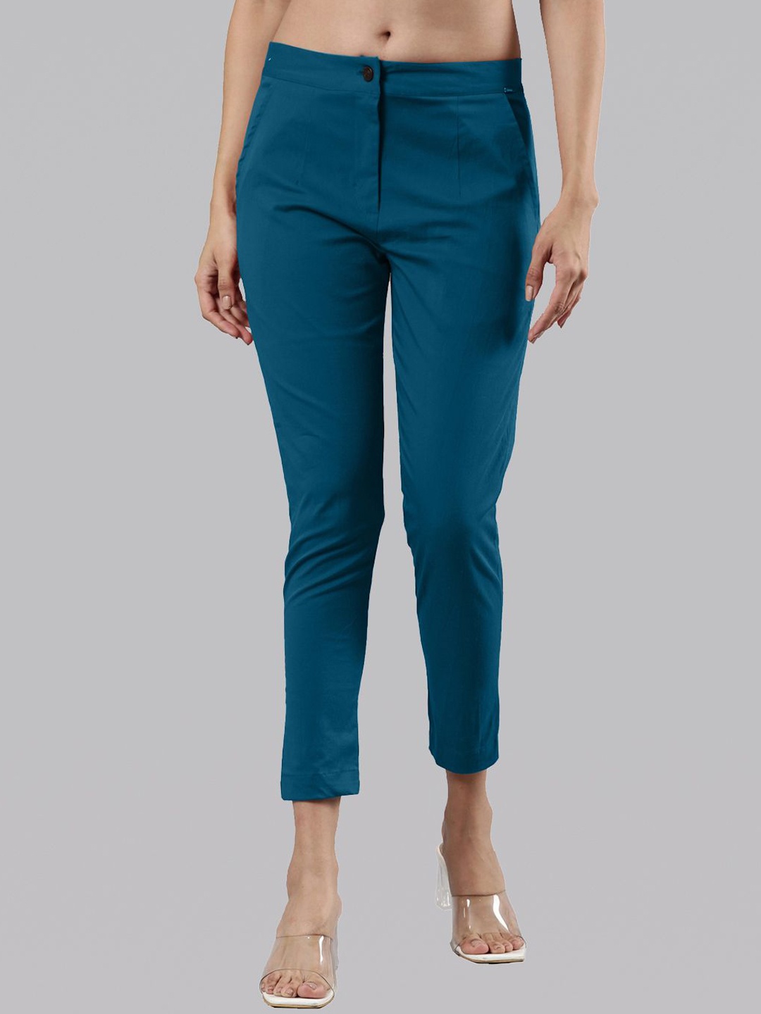 

Femmora Women Comfort Flat-Front Straight Pant Trousers, Blue