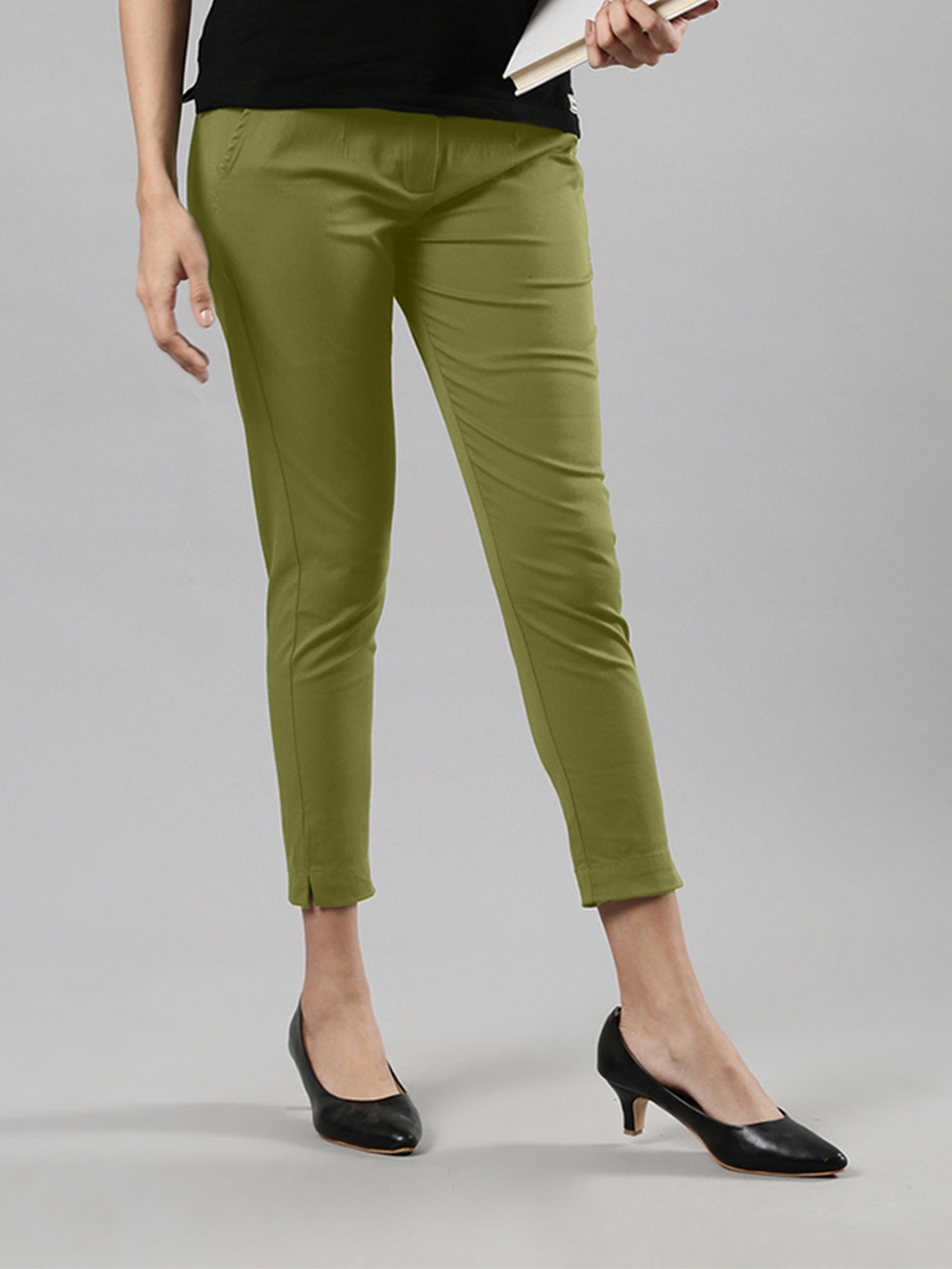 

Femmora Women Regular Fit Comfort Chinos Trousers, Olive