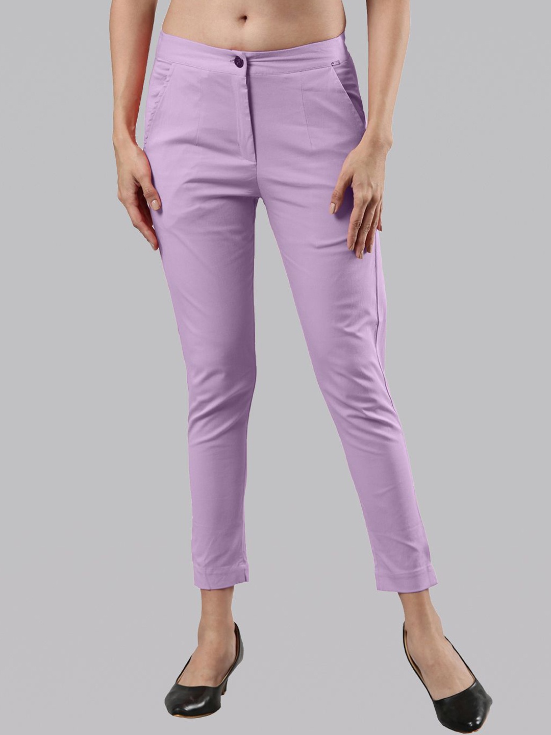 

Femmora Women Skinny Fit Flat-Front High-Rise Comfort Trousers, Lavender