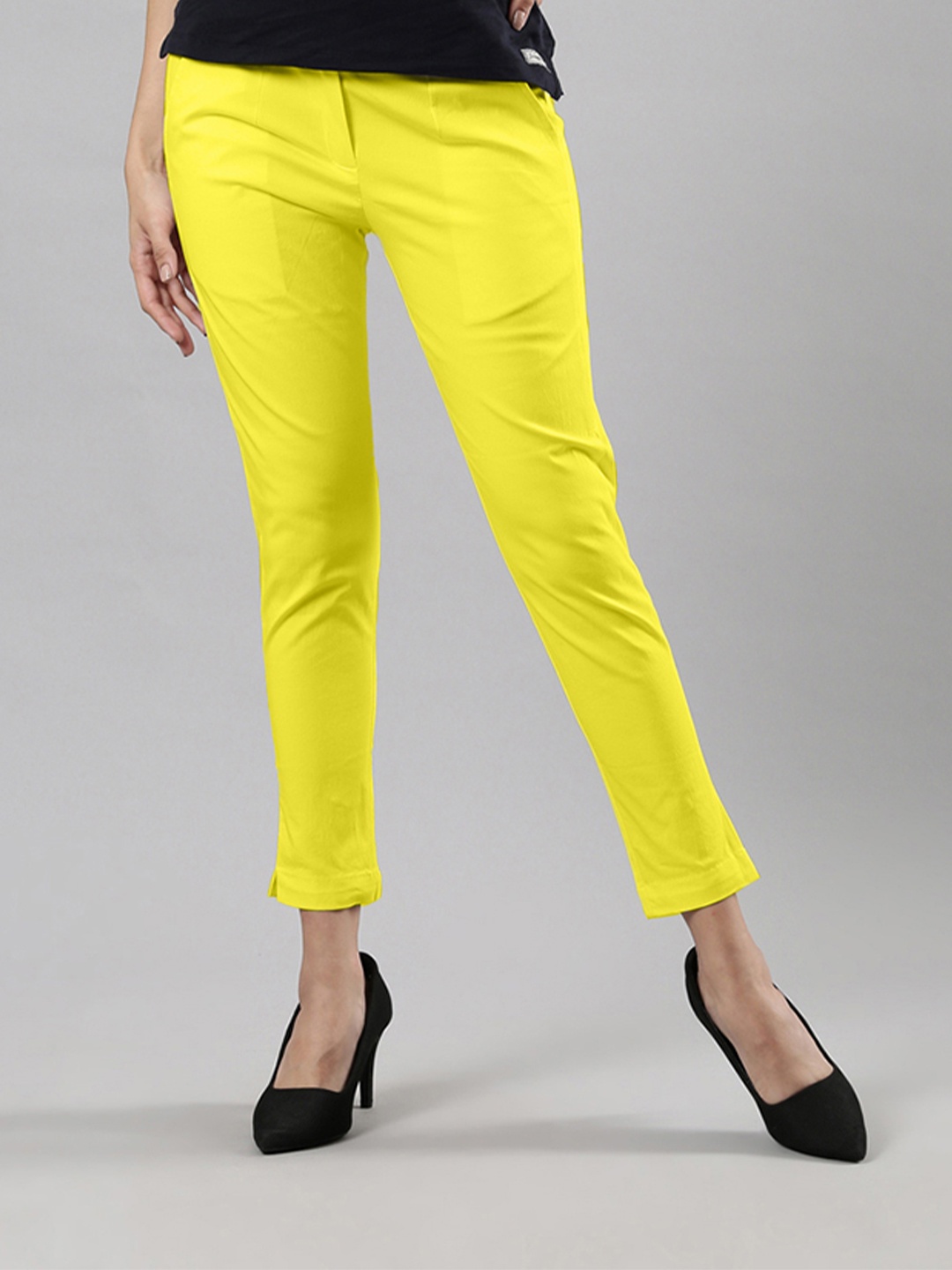 

Femmora Women Mid-Rise Comfort Regular Fit Trousers, Yellow