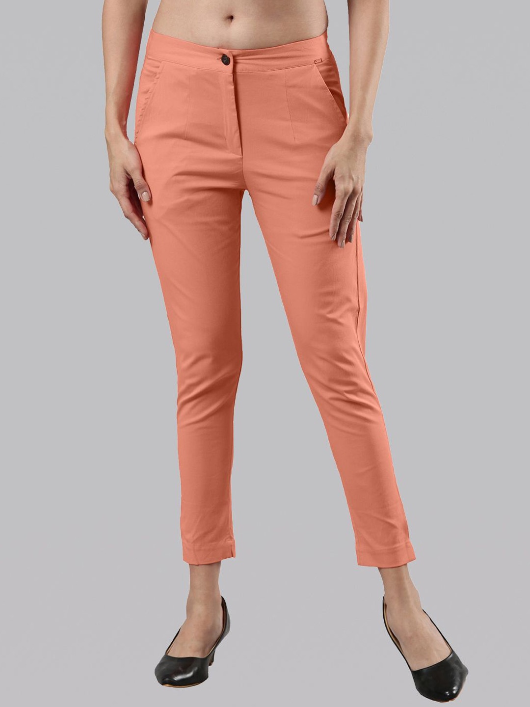 

Femmora Women Comfort Cigarette Trousers, Peach