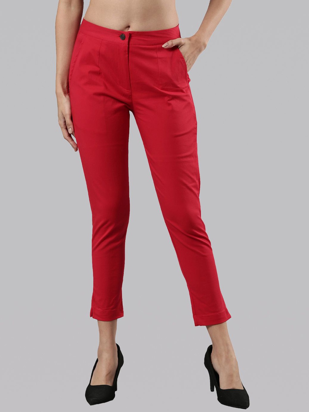 

Femmora Women Comfort Cropped Chinos, Red