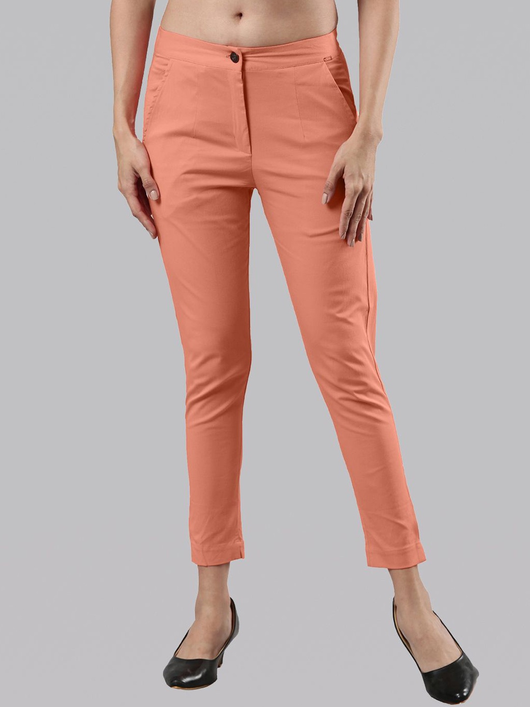 

Femmora Women Comfort Mid-Rise Flat-Front Chinos Trousers, Peach