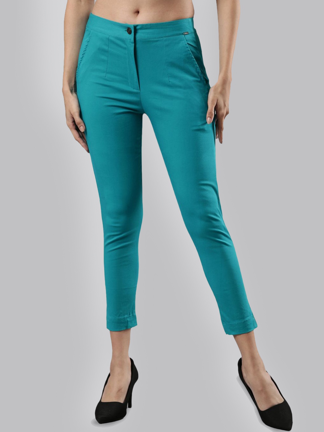 

Femmora Women Regular Fit Cigarette Trousers, Teal