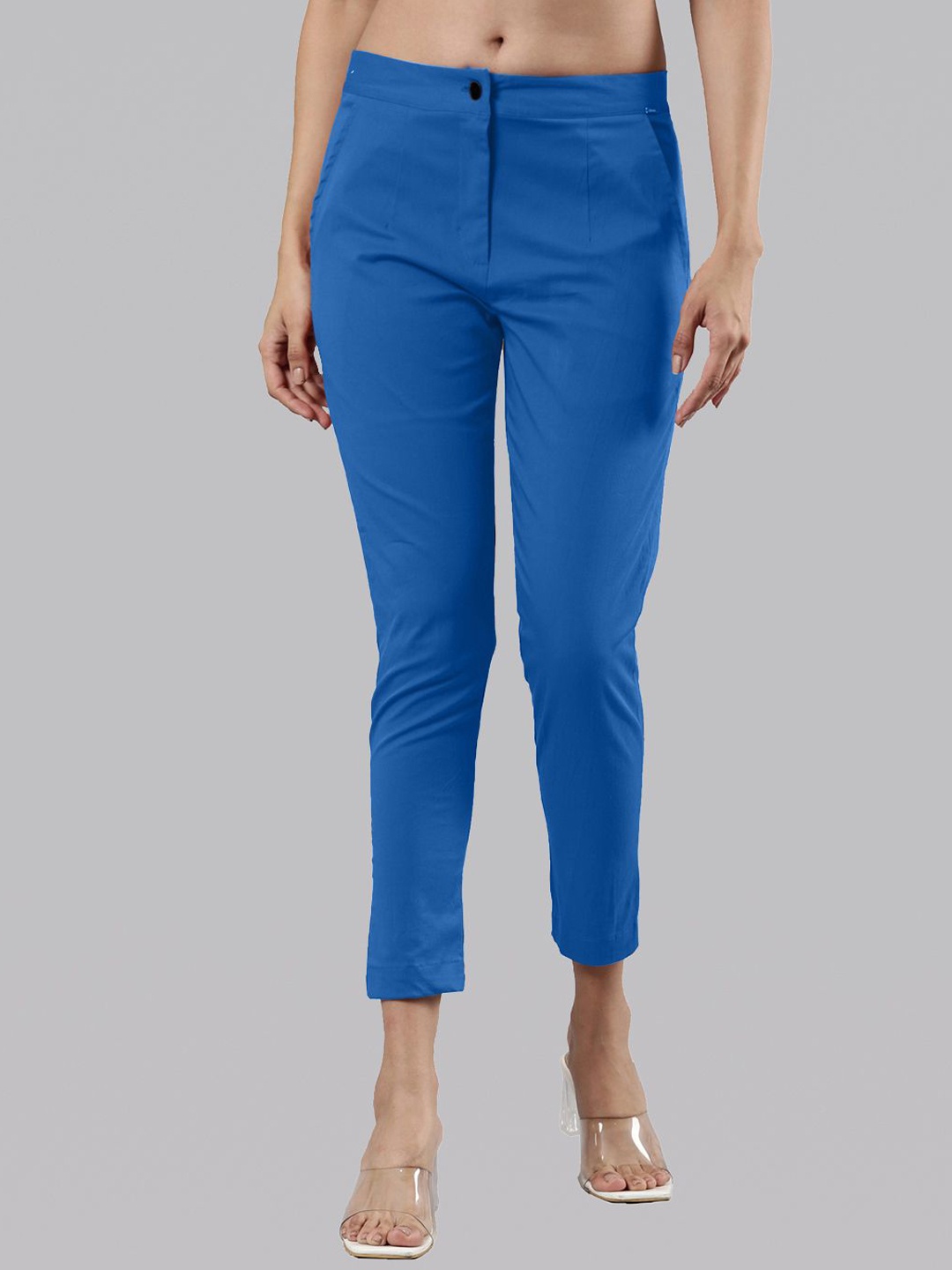 

Femmora Women Comfort Mid-Rise Flat-Front Chinos Trousers, Blue