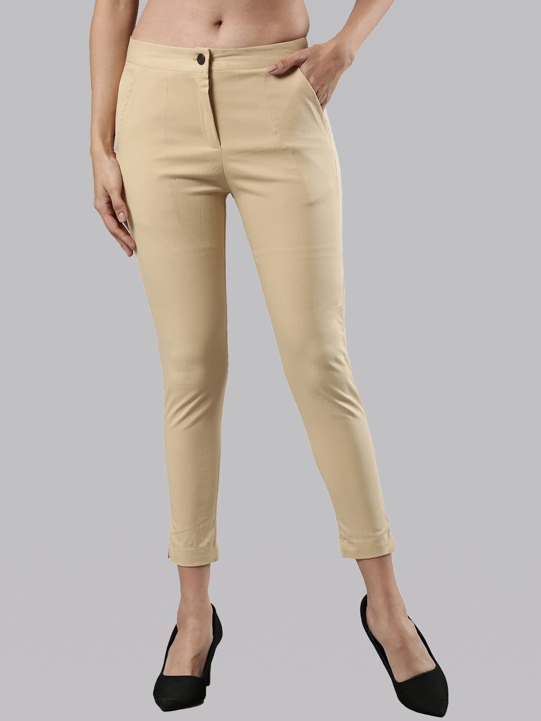 

Femmora Women Mid-Rise Comfort Trousers, Beige