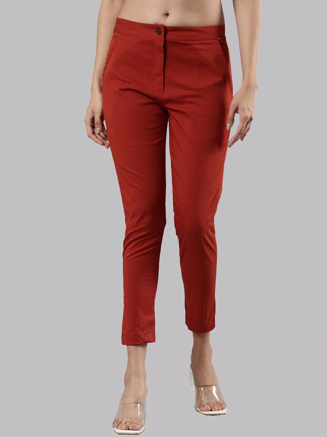 

Femmora Women Slim Fit Mid-Rise Comfort Trousers, Rust