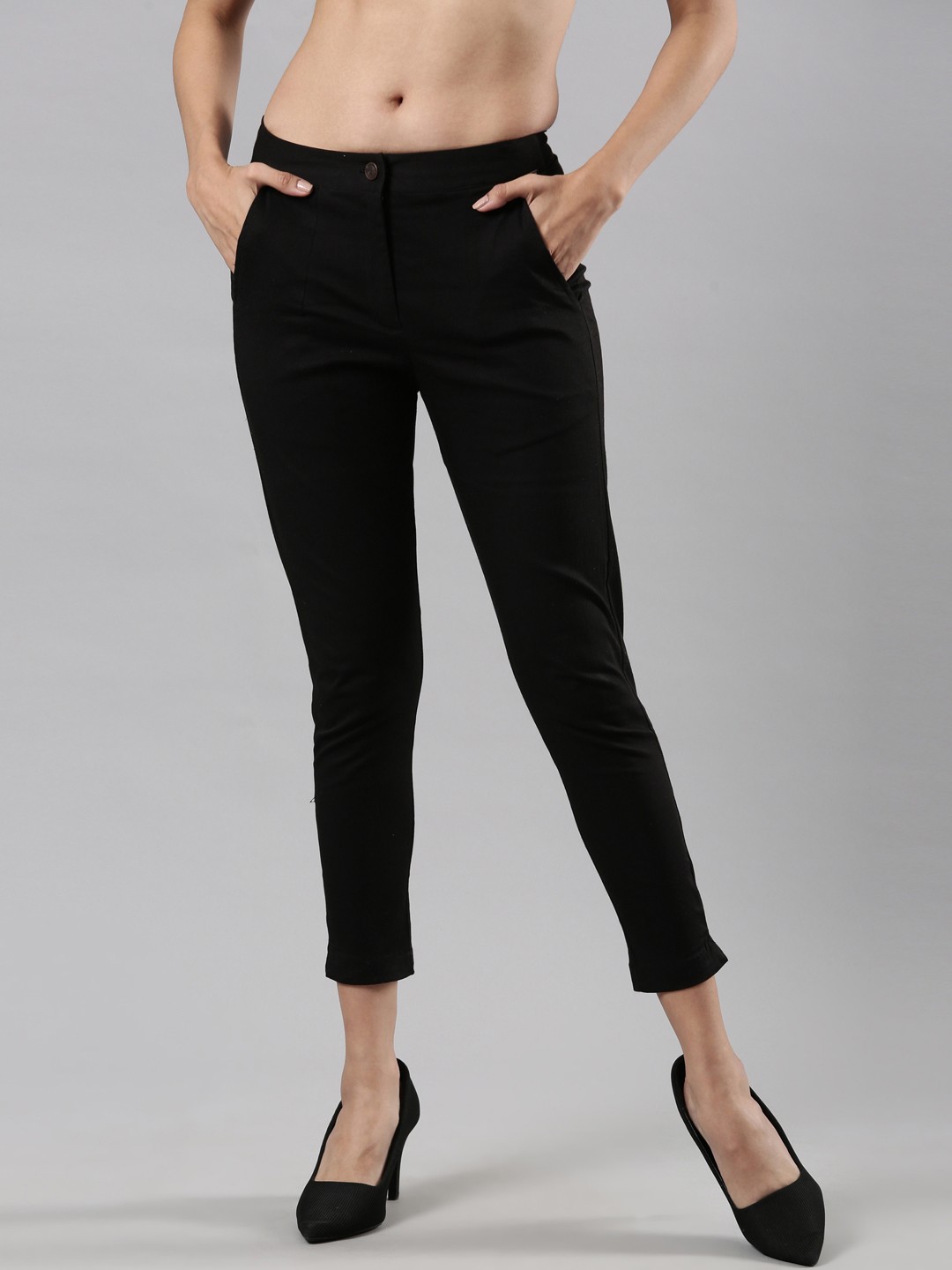 

Femmora Women Comfort Cropped Chinos, Black