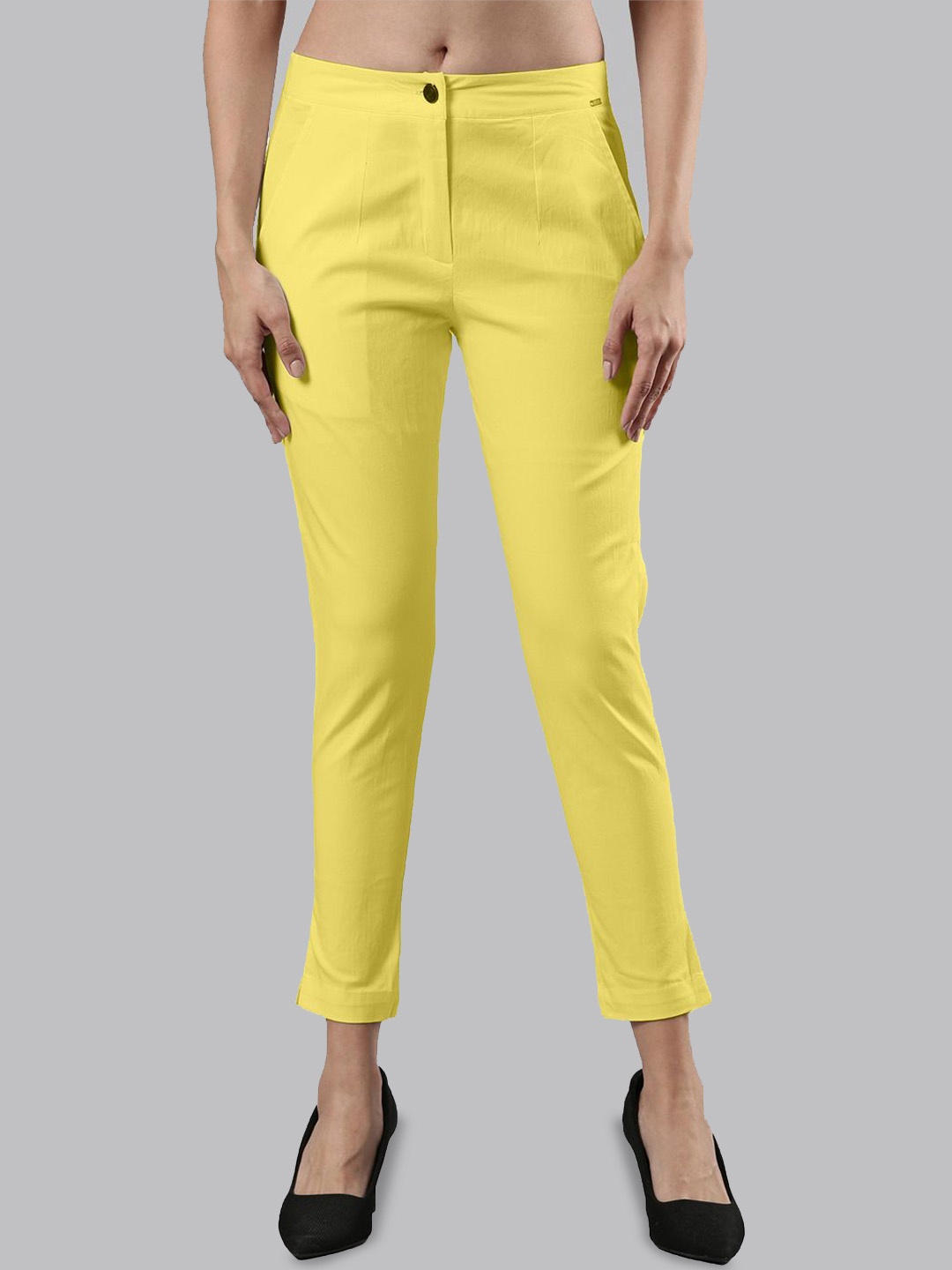 

Femmora Women Comfort Cigarette Trousers, Yellow