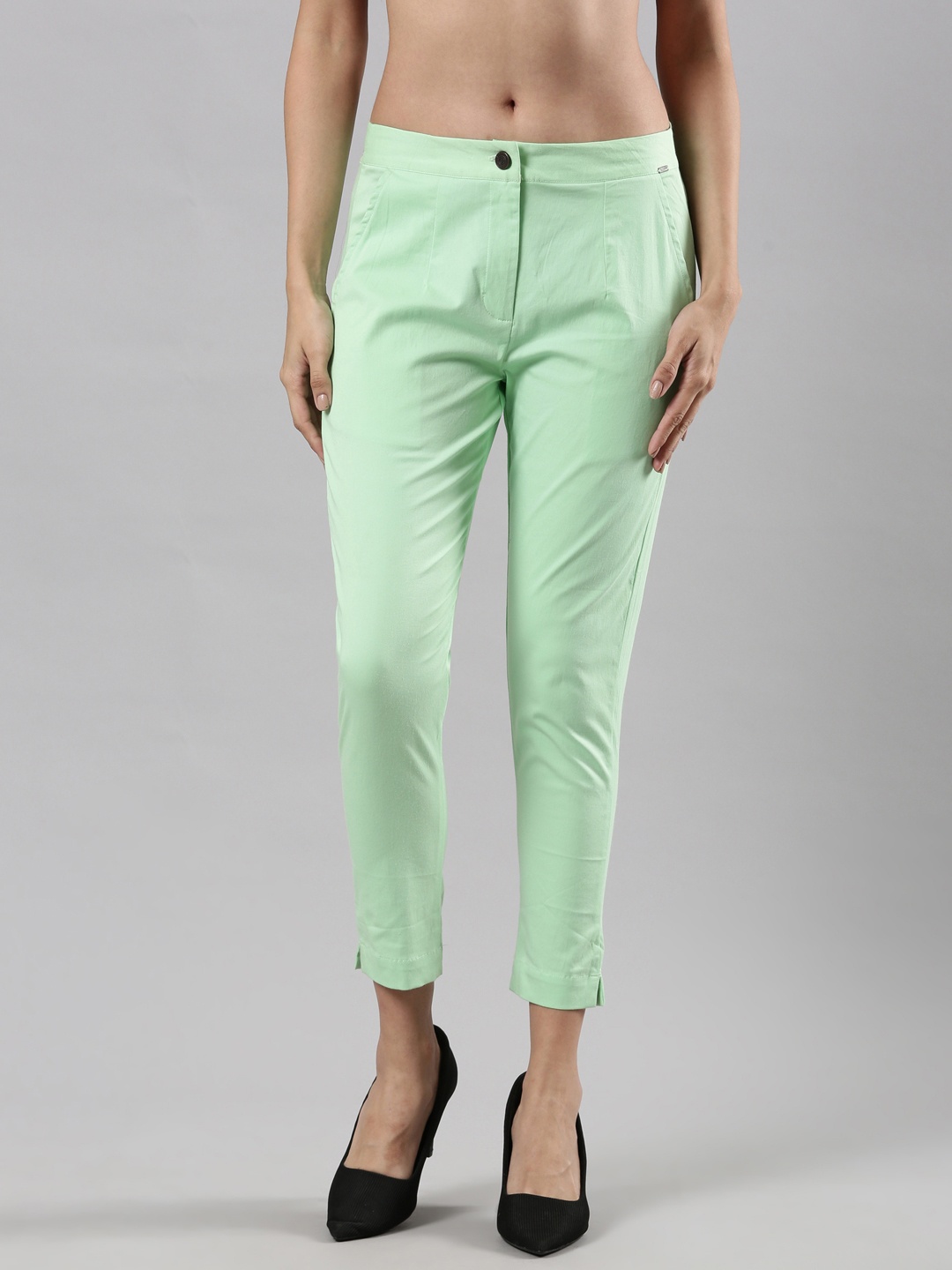 

Femmora Women Comfort Pleated Regular Fit Trousers, Green