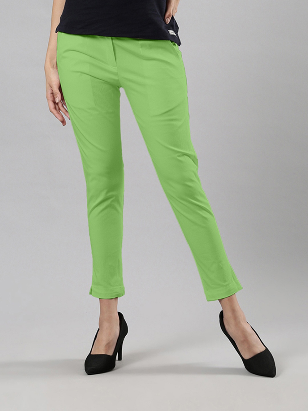

Femmora Women Comfort Straight Fit Mid-Rise Flat-Front Trousers, Green