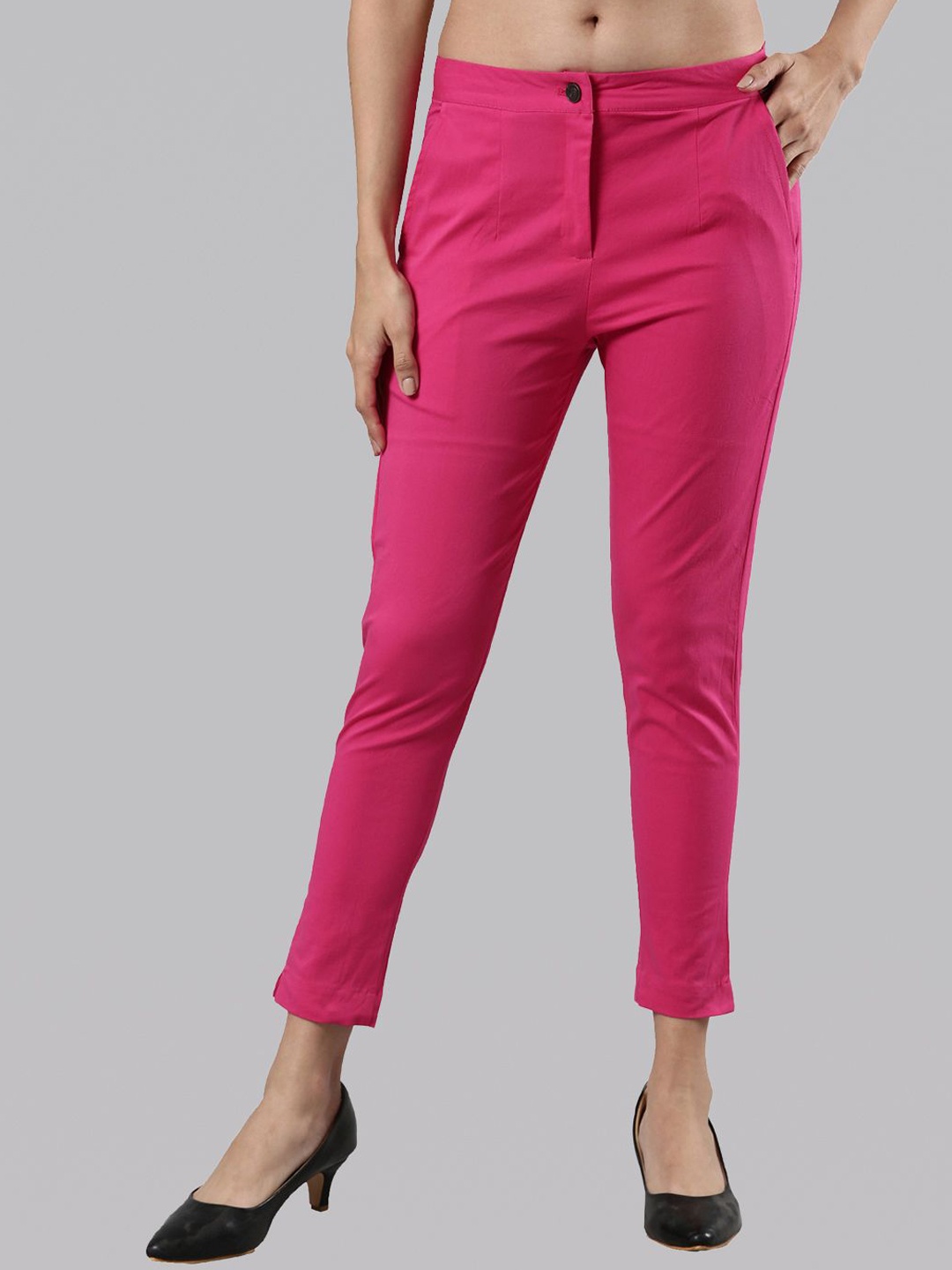 

Femmora Women Comfort Mid Rise Cigarette Trouser, Fuchsia