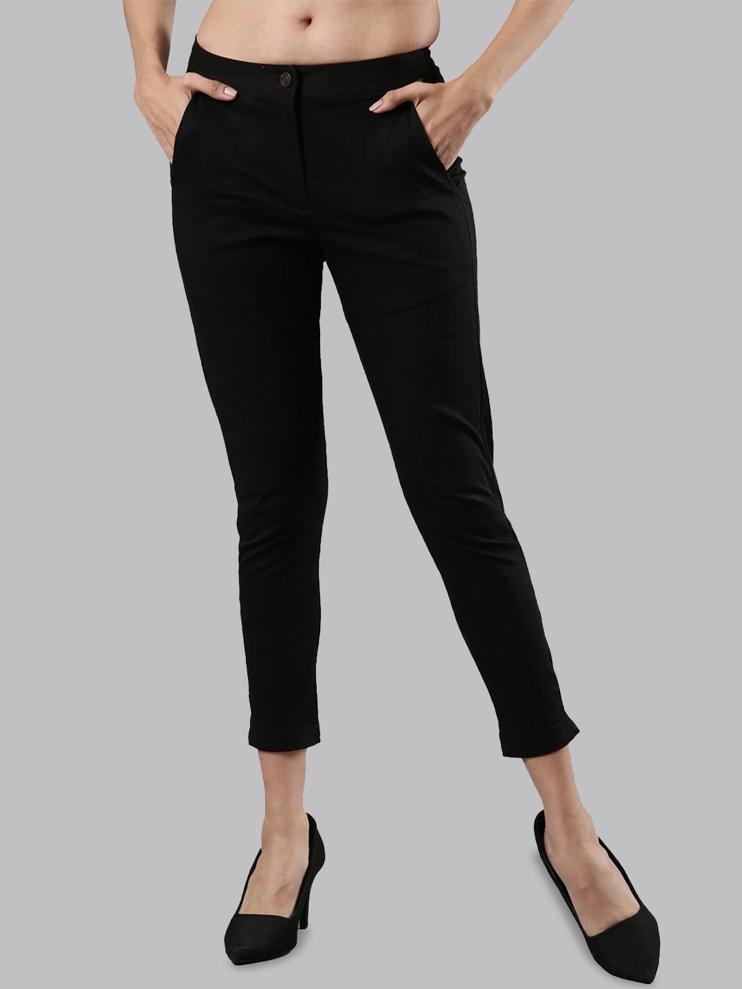 

Femmora Women Comfort Regular Fit Trousers, Black
