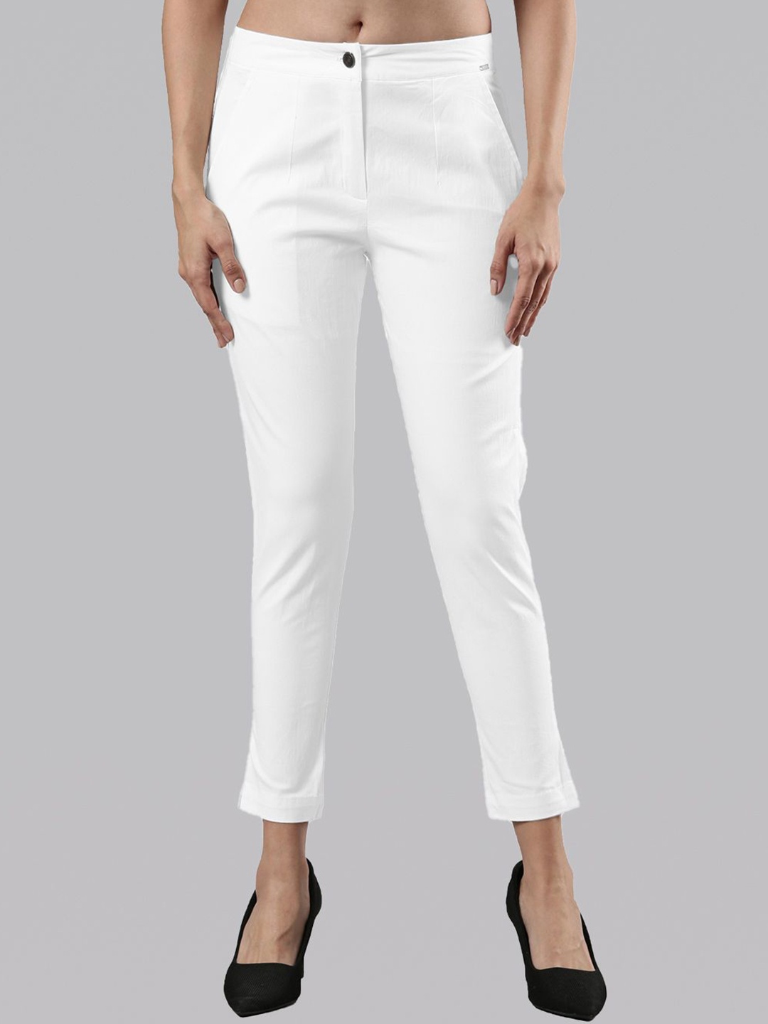 

Femmora Women Skinny Fit Flat-Front High-Rise Comfort Trousers, White