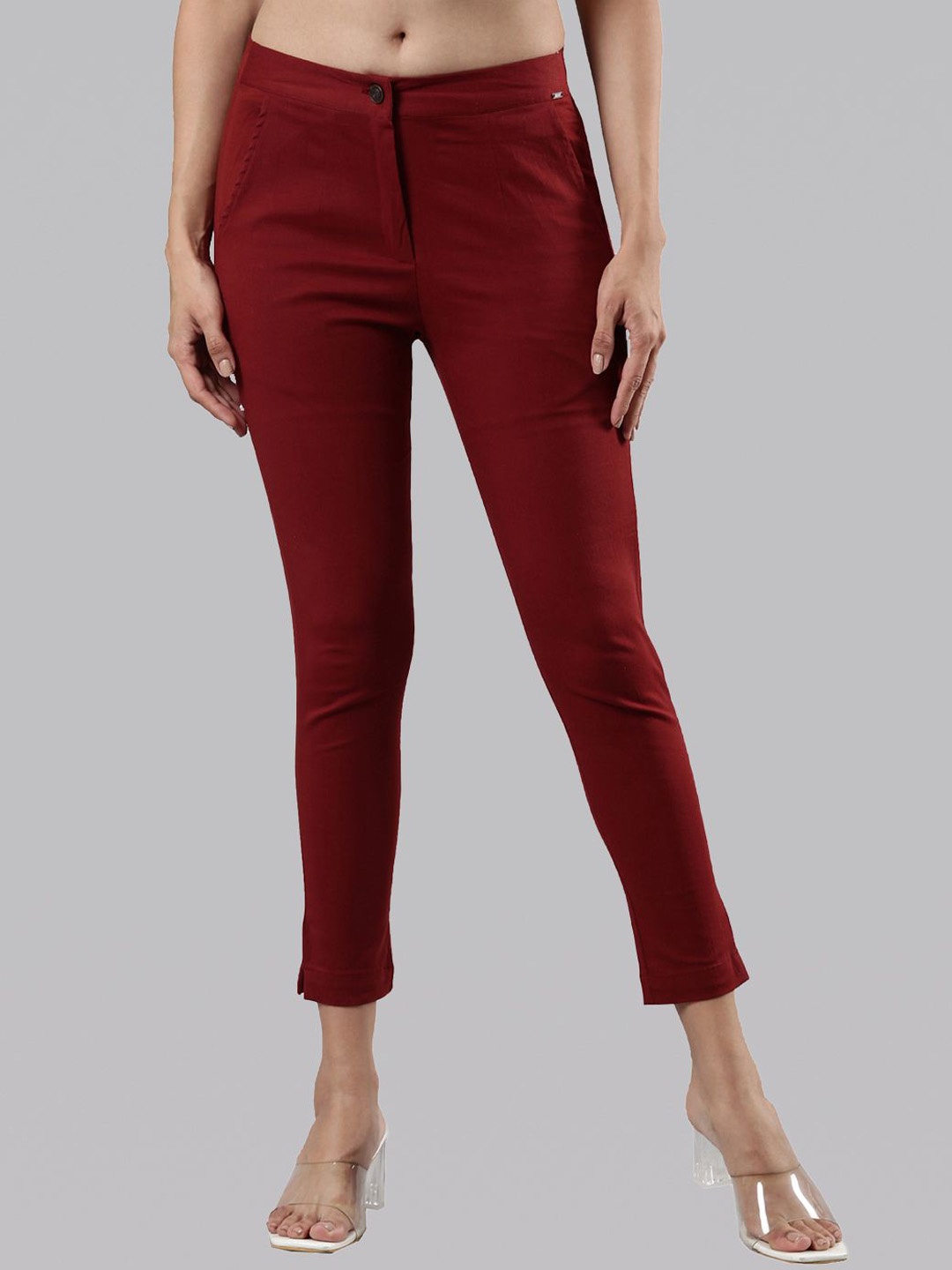 

Femmora Women Comfort Cigarette Trousers, Maroon