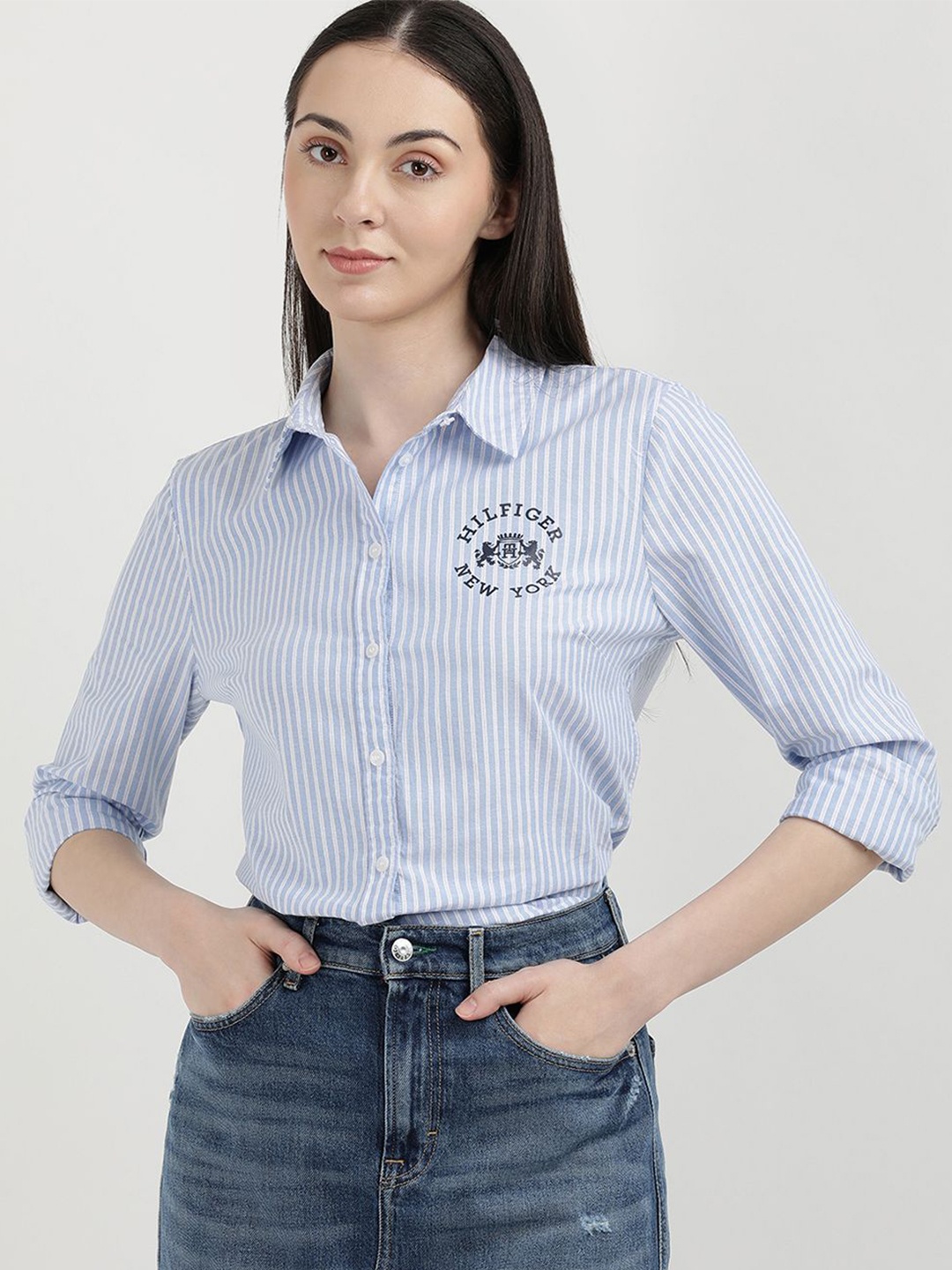 

Tommy Hilfiger Women Striped Opaque Casual Shirt, Blue
