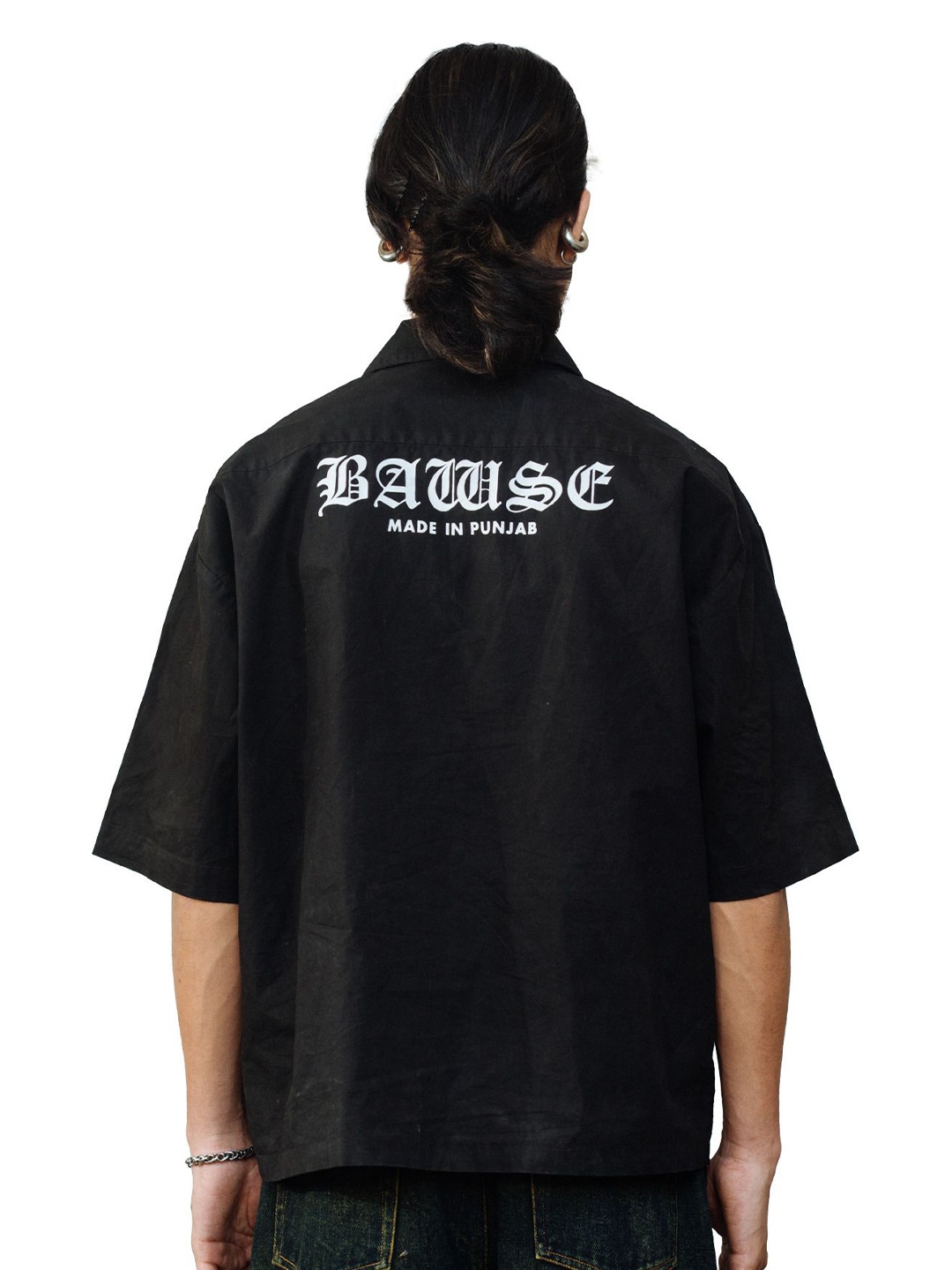 

BAWSE. Unisex Adults Drop-Shoulder Sleeves Cotton Boxy Fit Casual Shirt, Black