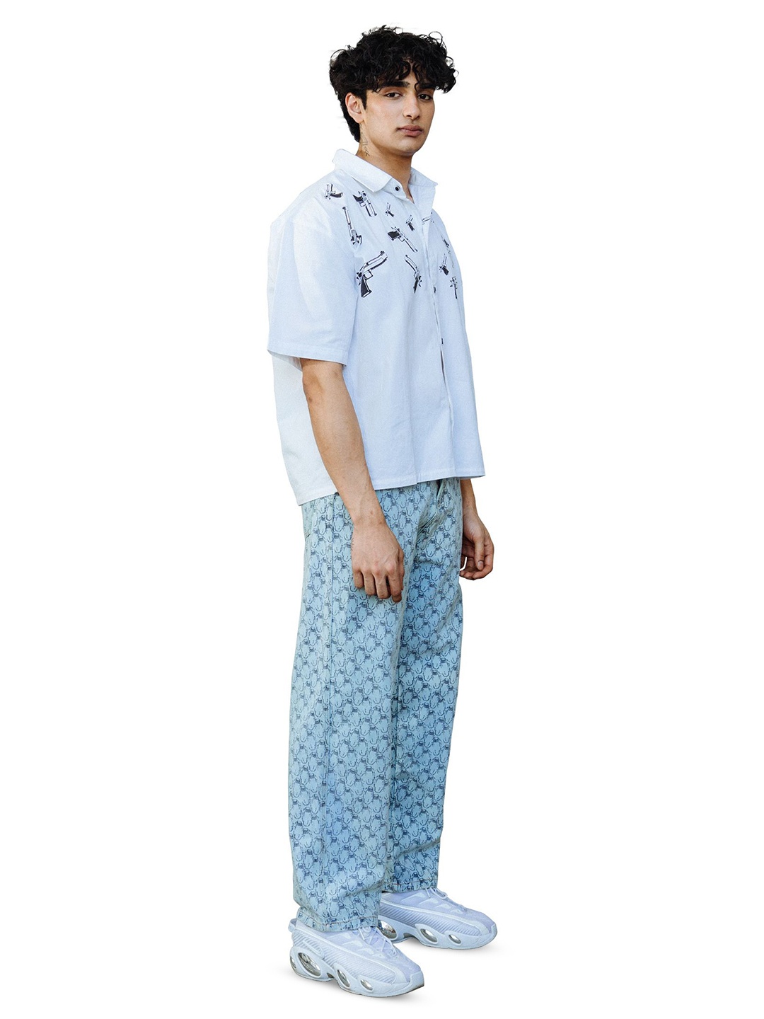 

BAWSE. Unisex Graphic Printed Casual Cotton Boxy Fit Shirt, White