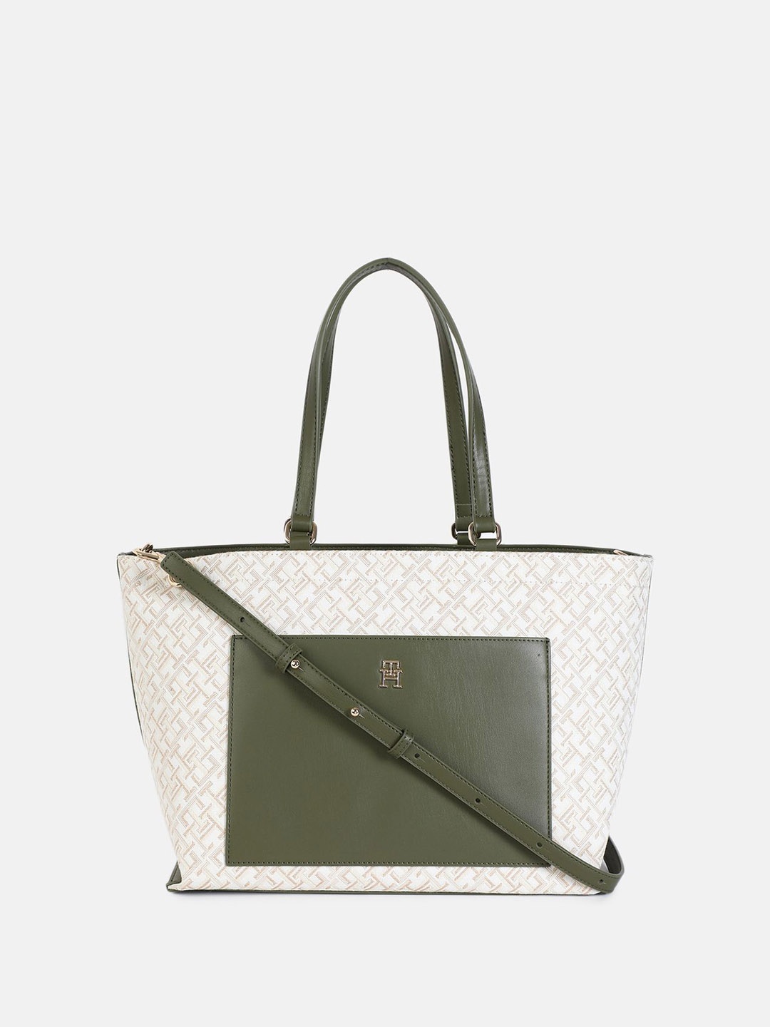 

Tommy Hilfiger Colourblocked Oversized Structured Shoulder Bag, Green