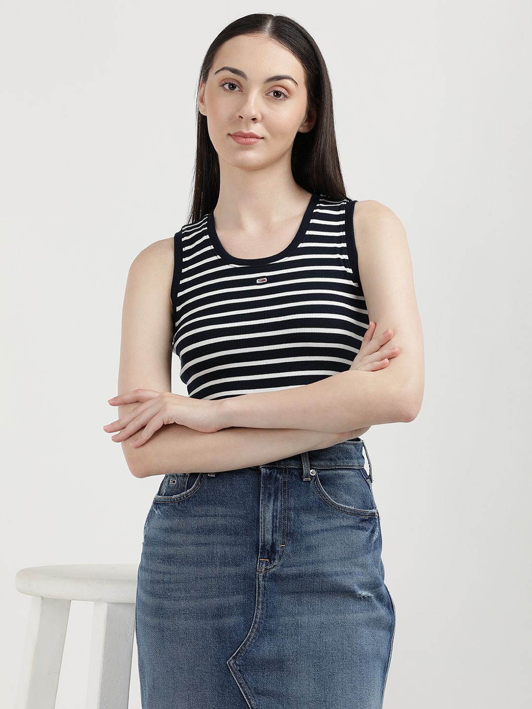 

Tommy Hilfiger Women Striped Cotton Tank Top, Black