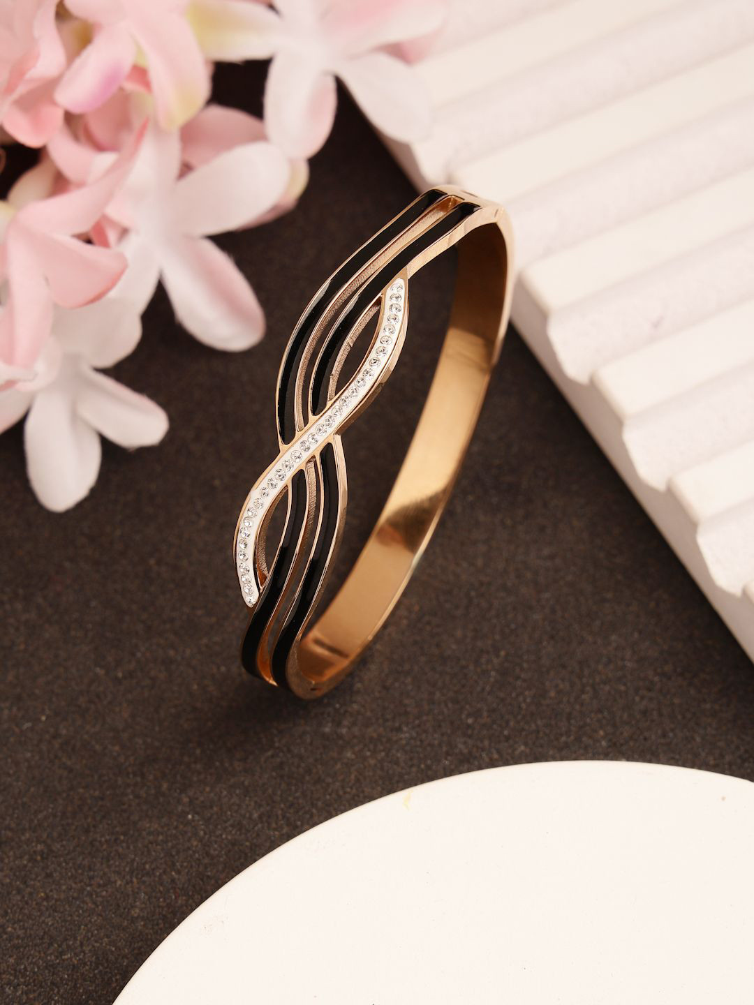 

RARE1STUDIO Rose Gold-Plated American Diamond Stainless Steel Bangle-Style Bracelet