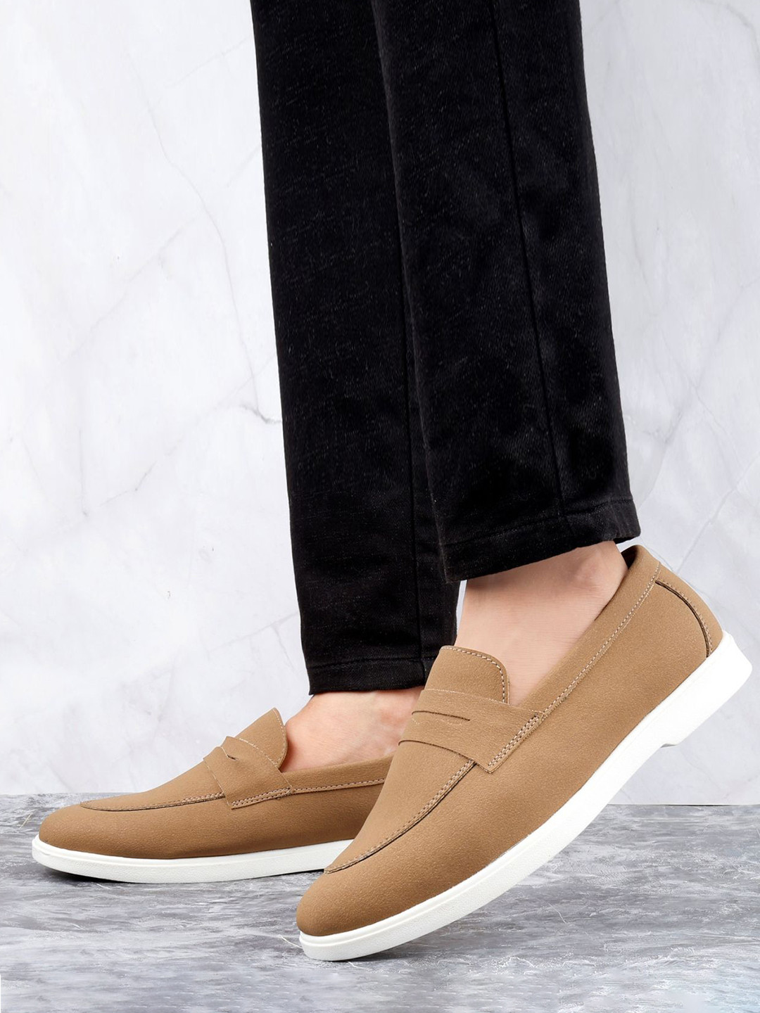 

Bxxy Men Round Toe PU Loafers, Khaki