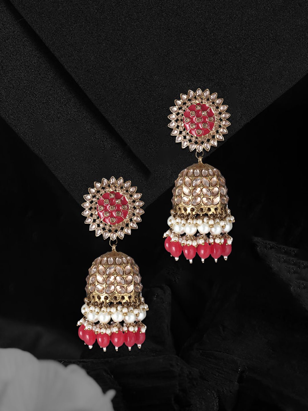

Adwitiya Collection Gold Plated Stone Studded Dome Shaped Jhumkas