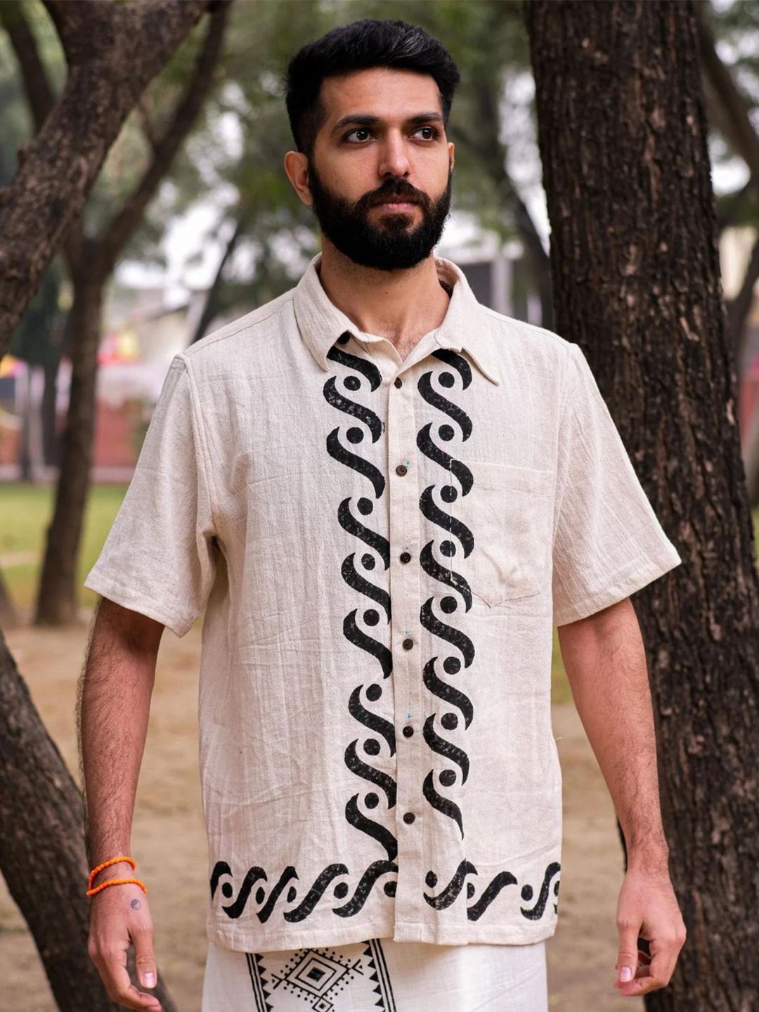 

CRYSTAL HEAL Men Comfort Semi Sheer Casual Shirt, Off white