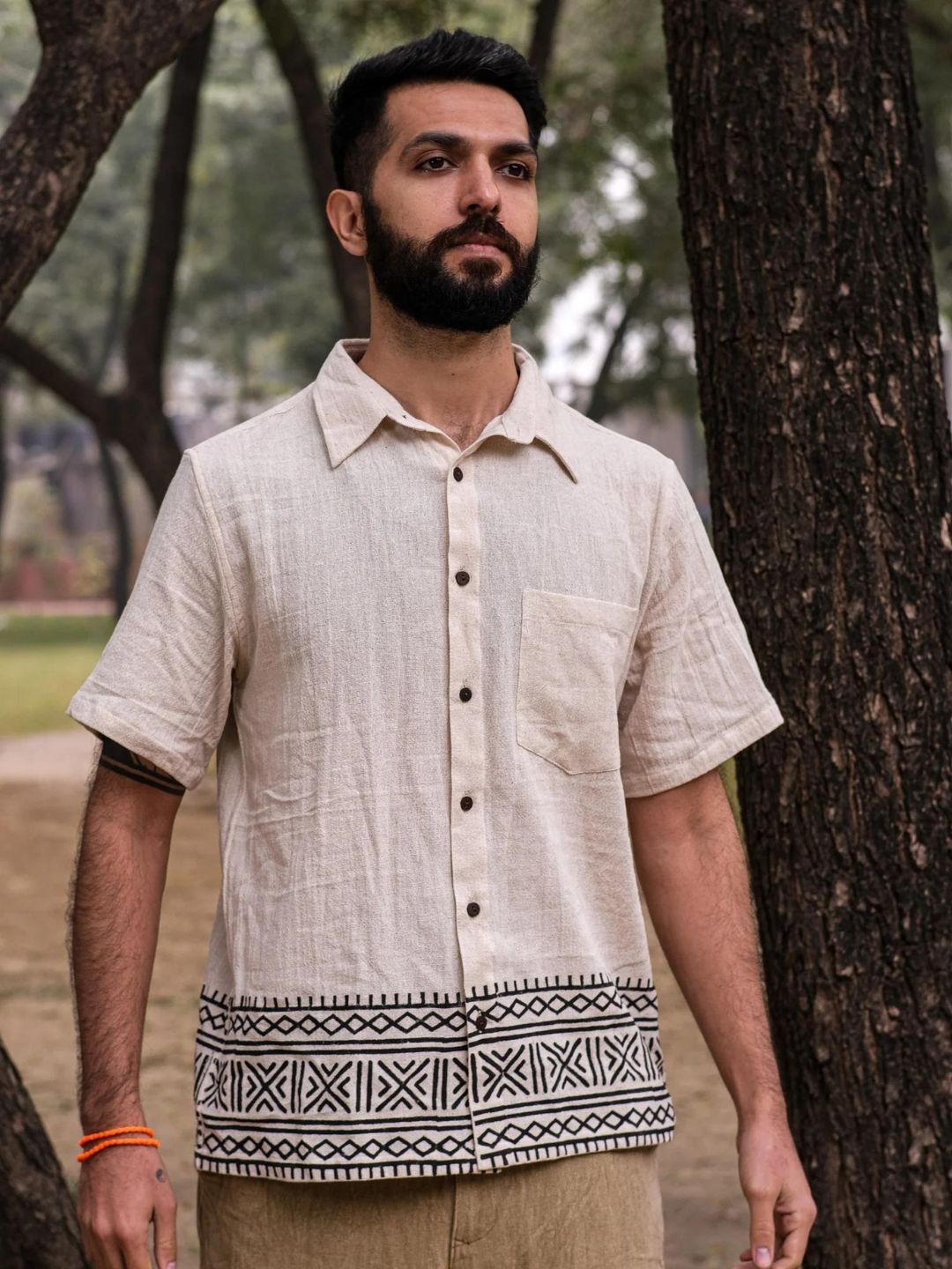

CRYSTAL HEAL Men Comfort Semi Sheer Striped Casual Shirt, Off white