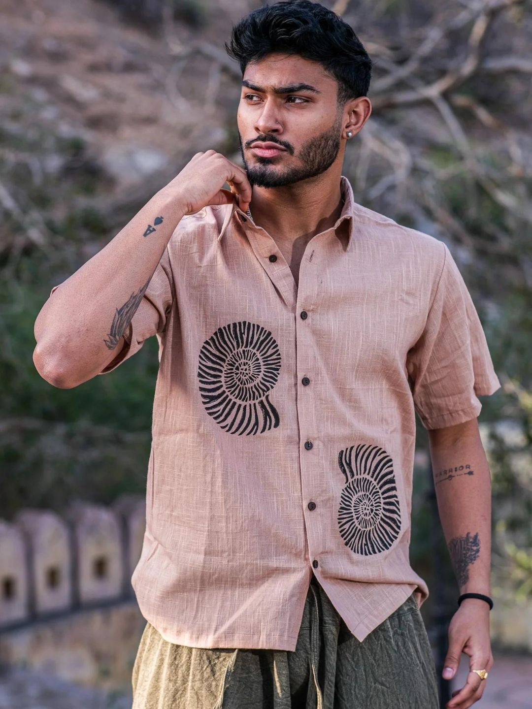 

CRYSTAL HEAL Men Ethnic Motifs Comfort Semi Sheer Casual Shirt, Brown