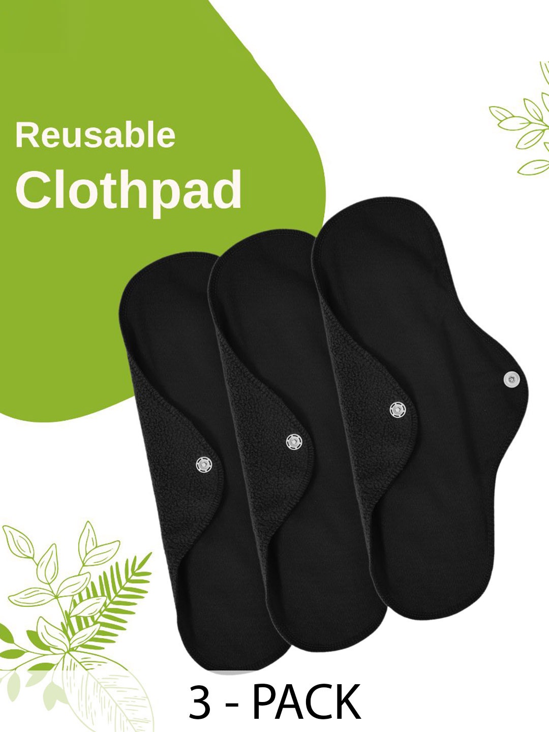 

CareDone Set Of 3 Reusable Leakproof Sanitary Napkins, Black