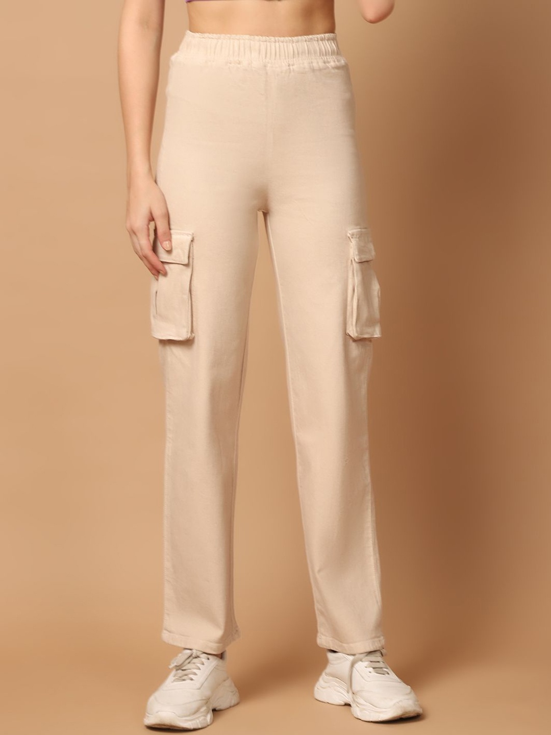 

Mast & Harbour Women Solid Mid Rise Regular Fit Clean Look Jogger Jeans, Beige